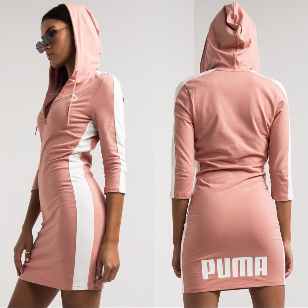 Puma T7 Pink 3/4 Sleeve Hoodie Dress Size L